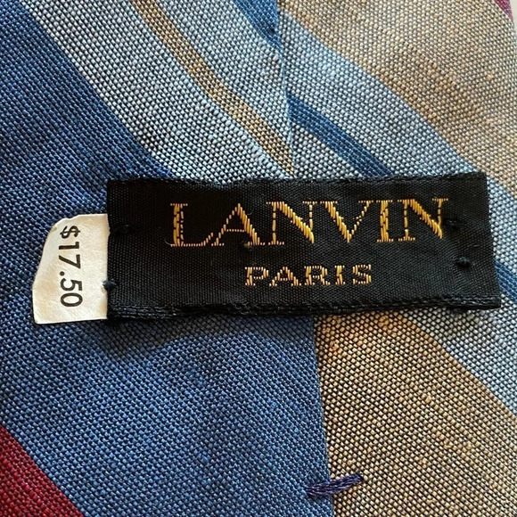 Vintage 70s LANVIN Paris Silk Scarf ACWA Union Label Mens Striped Blue Red Gold - Picture 6 of 10